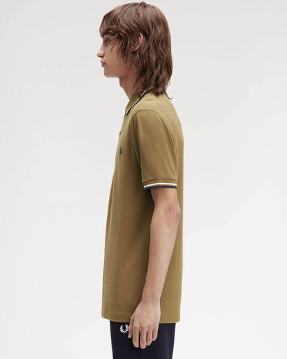 Fred Perry Mens Twin Tipped Signature Polo Shirt - Shaded Stone/Ecru/Dark Petrol Z60