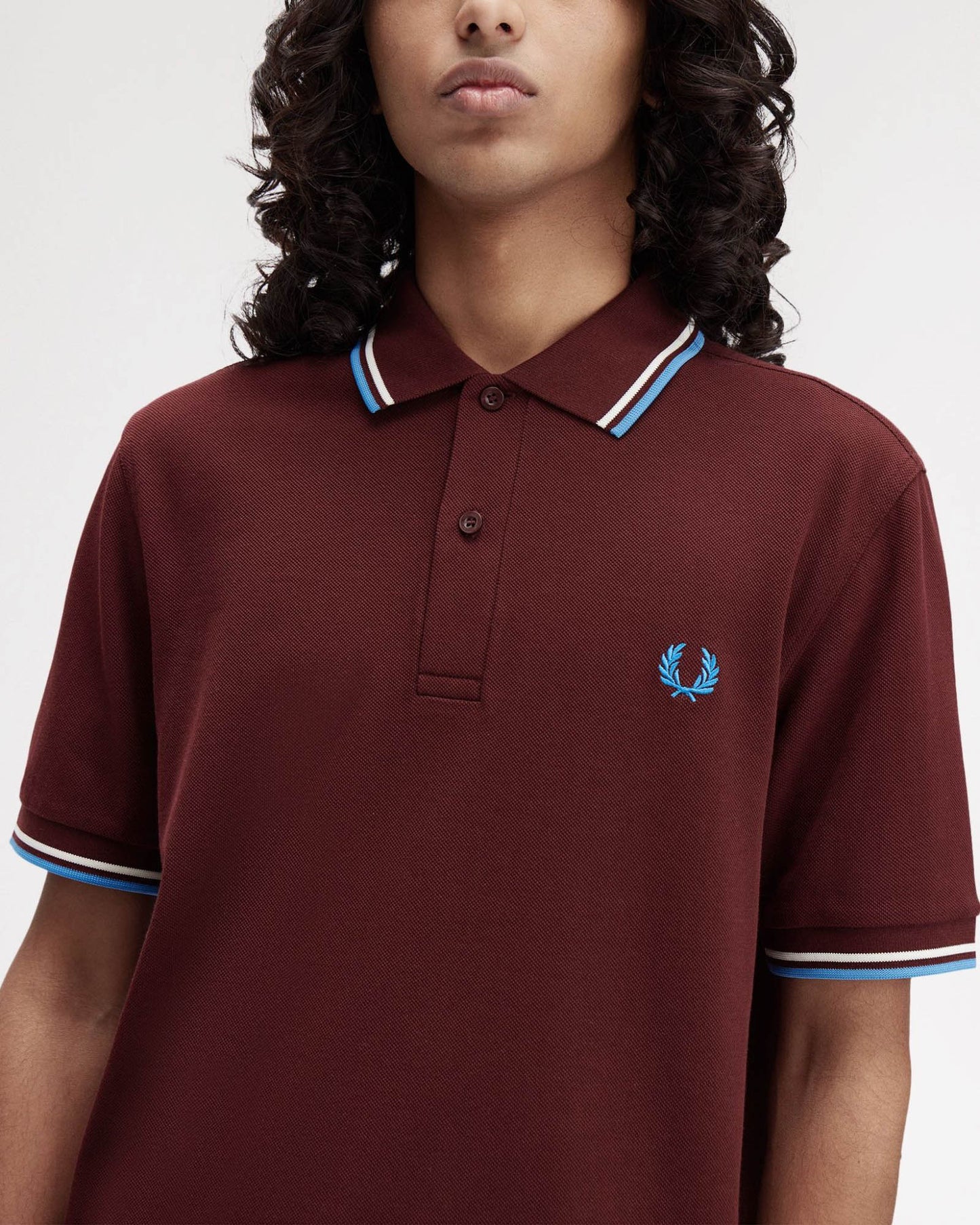 Fred Perry Mens Twin Tipped Signature Polo Shirt - Oxblood/Ecru/Court Blue Z63