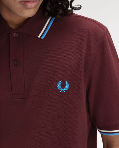 Fred Perry Mens Twin Tipped Signature Polo Shirt - Oxblood/Ecru/Court Blue Z63