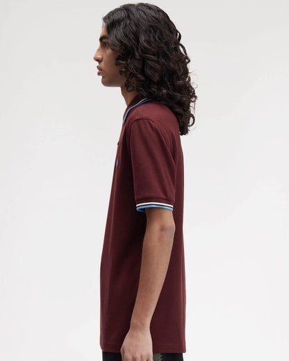 Fred Perry Mens Twin Tipped Signature Polo Shirt - Oxblood/Ecru/Court Blue Z63
