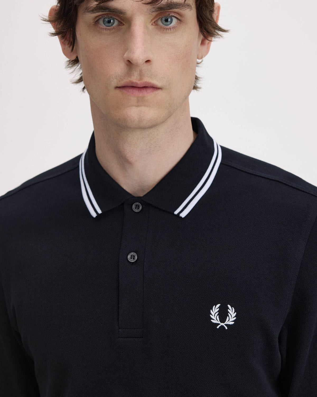 Fred Perry Mens Long Sleeve Twin Tipped Polo Shirt - Black 350 front detail
