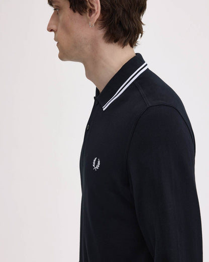 Fred Perry Mens Long Sleeve Twin Tipped Polo Shirt - Black 350 side detail