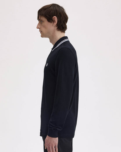 Fred Perry Mens Long Sleeve Twin Tipped Polo Shirt - Black 350 side