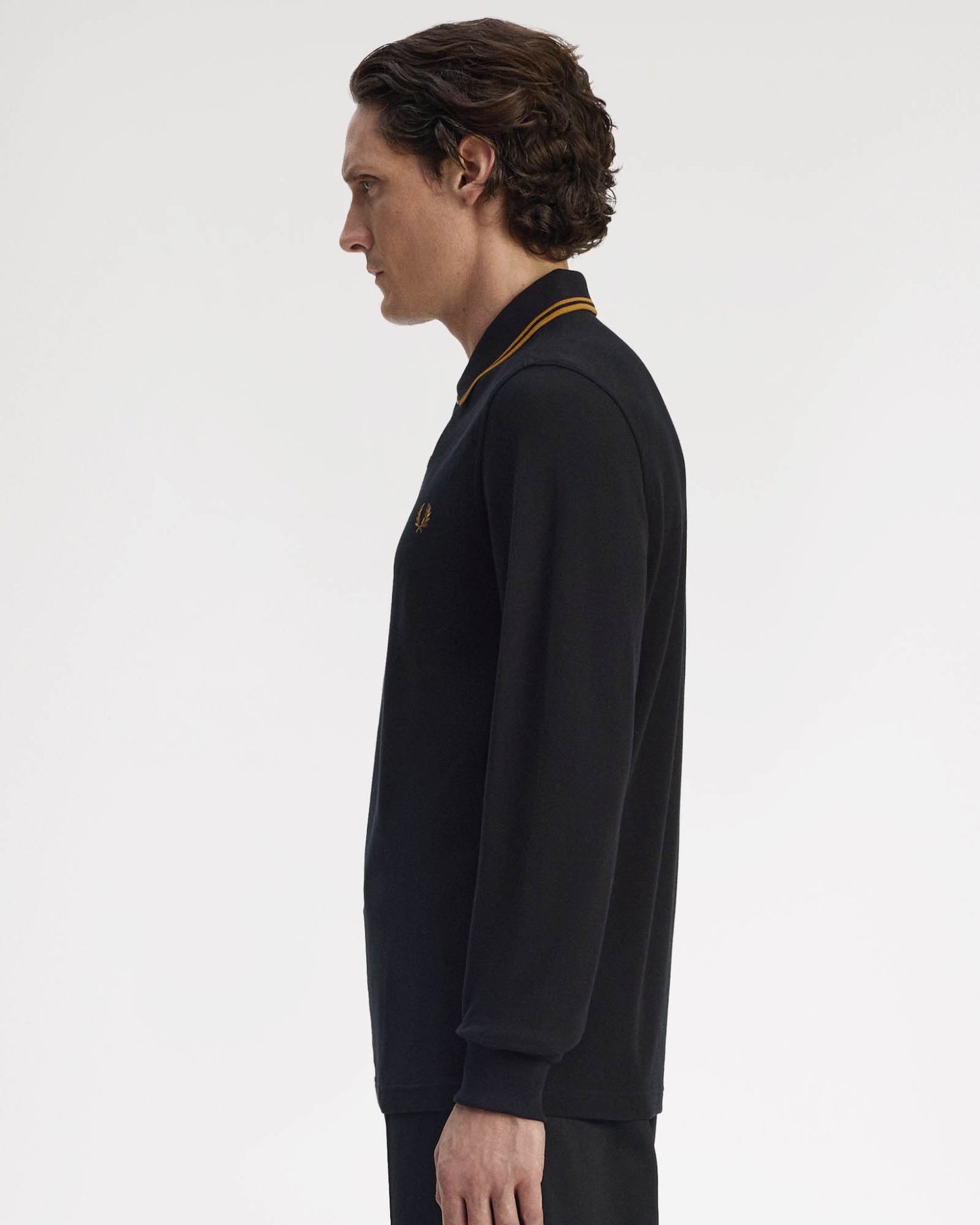 Fred Perry Mens Long Sleeve Twin Tipped Polo Shirt - Black/Shaded Stone S77