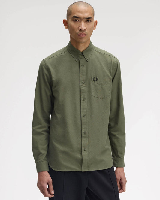 Fred Perry Mens Long Sleeve Oxford Shirt - Laurel Wreath Green X21