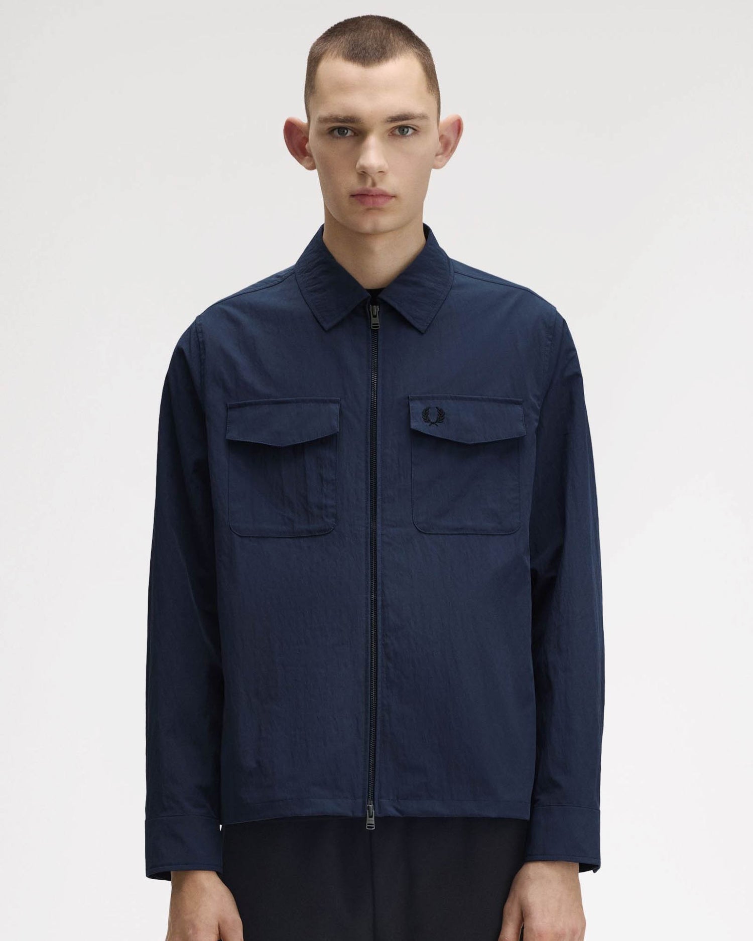 Fred Perry Mens Zip Overshirt - Dark Airforce 738 - CHO - Designer Mens Overshirts
