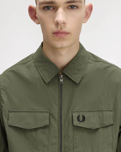 Fred Perry Mens Zip Overshirt - Laurel Wreath Green X21
