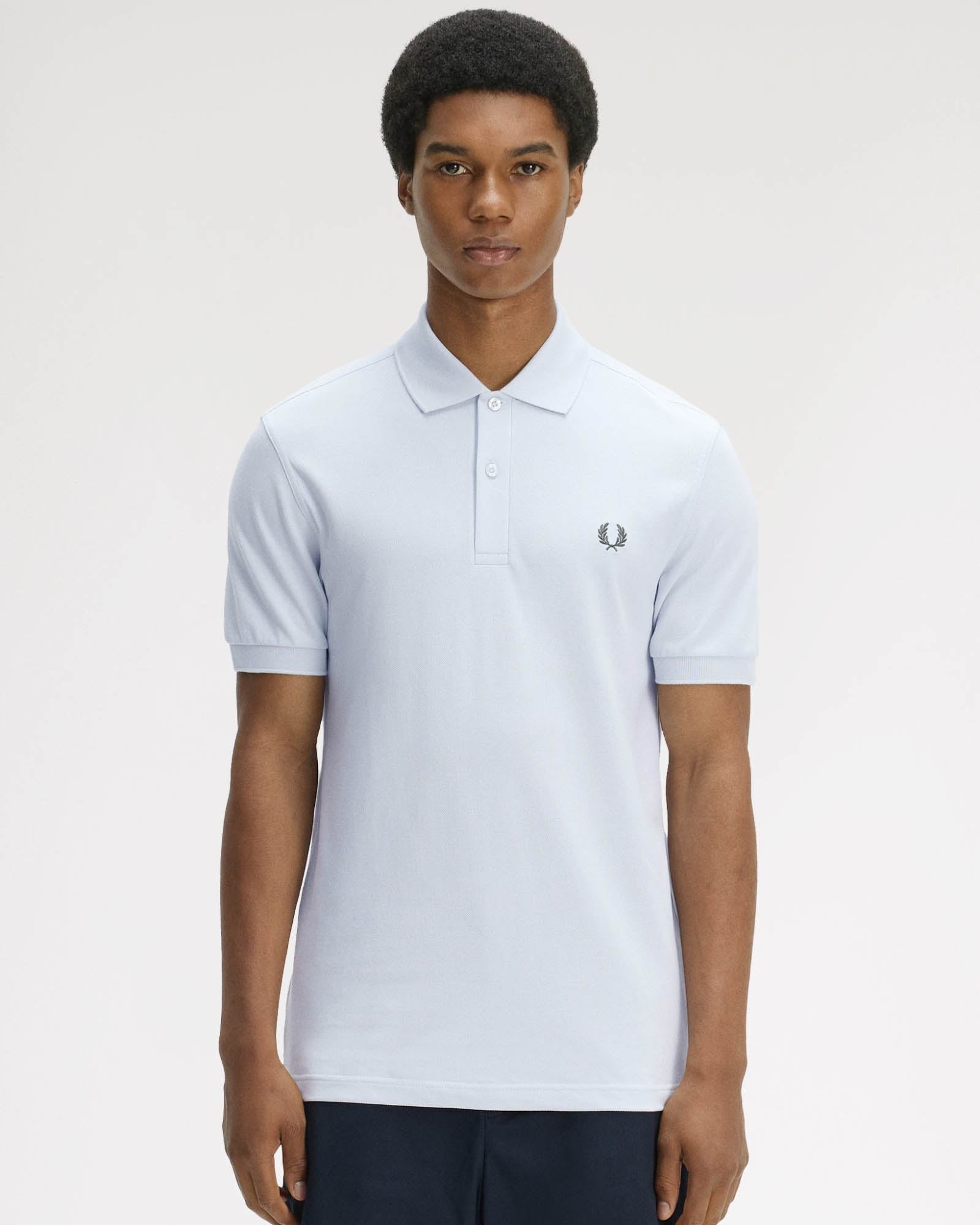 Fred Perry Mens Plain Signature Polo Shirt - Dusty Blue/Laurel Wreath Green 08C | CHO | Designer Mens Short Sleeve Polo Shirts