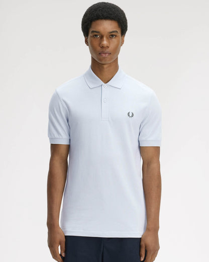 Fred Perry Mens Plain Signature Polo Shirt - Dusty Blue/Laurel Wreath Green 08C | CHO | Designer Mens Short Sleeve Polo Shirts