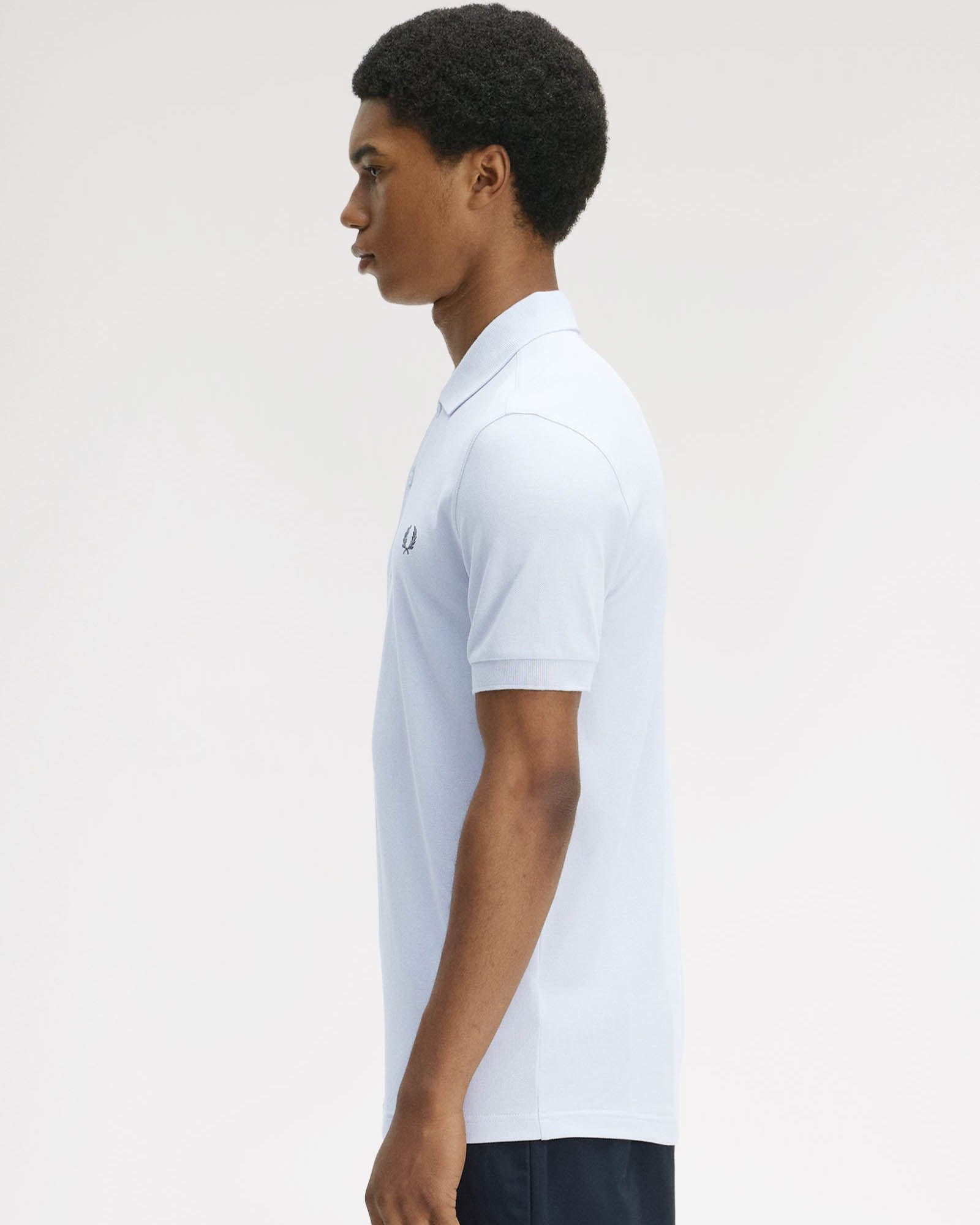 Fred Perry Mens Plain Signature Polo Shirt - Dusty Blue/Laurel Wreath Green 08C | CHO | Designer Mens Short Sleeve Polo Shirts