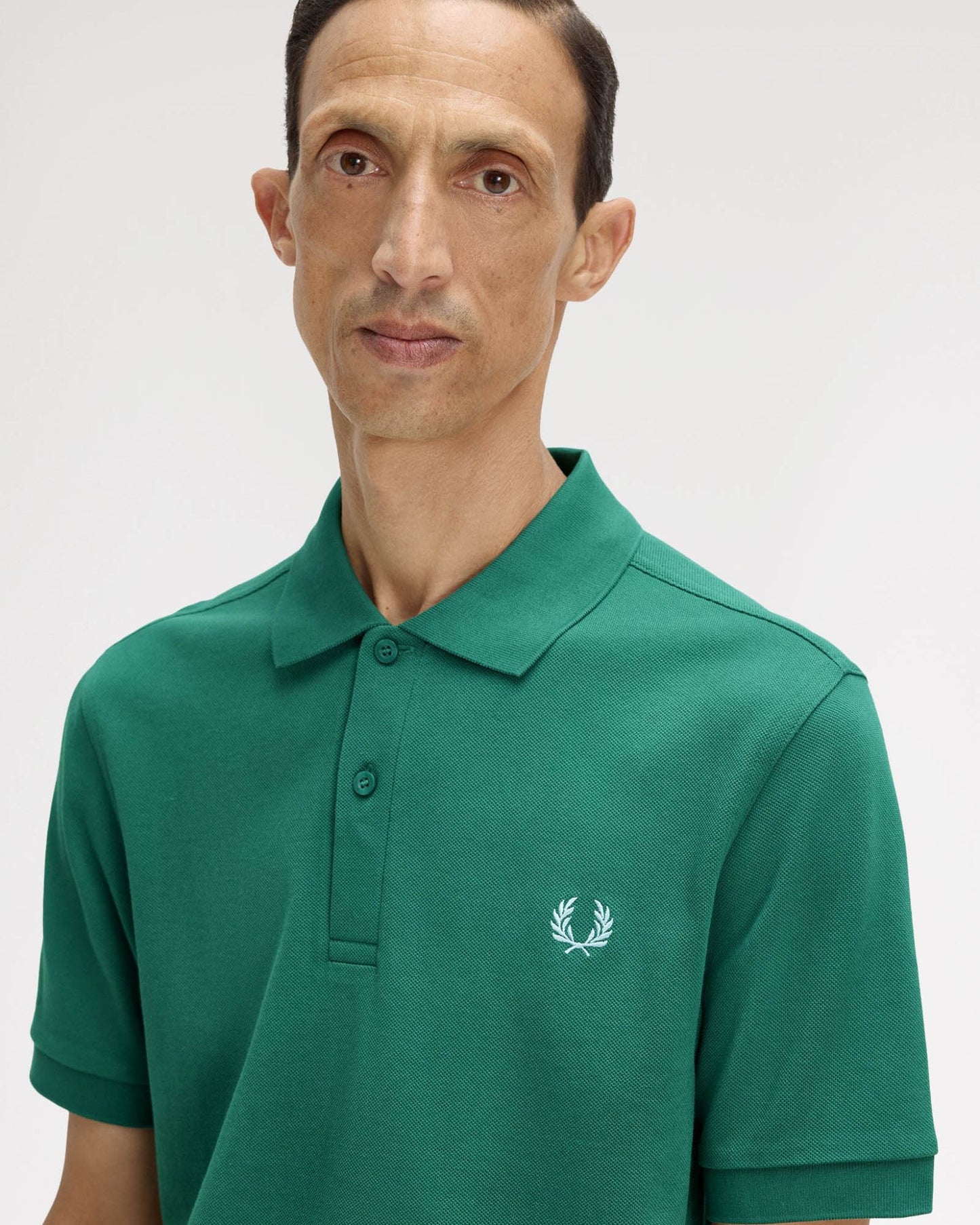 Fred Perry Mens Plain Signature Polo Shirt - Sport Green/Light Ice 09C | CHO | Designer Mens Short Sleeve Polo Shirts