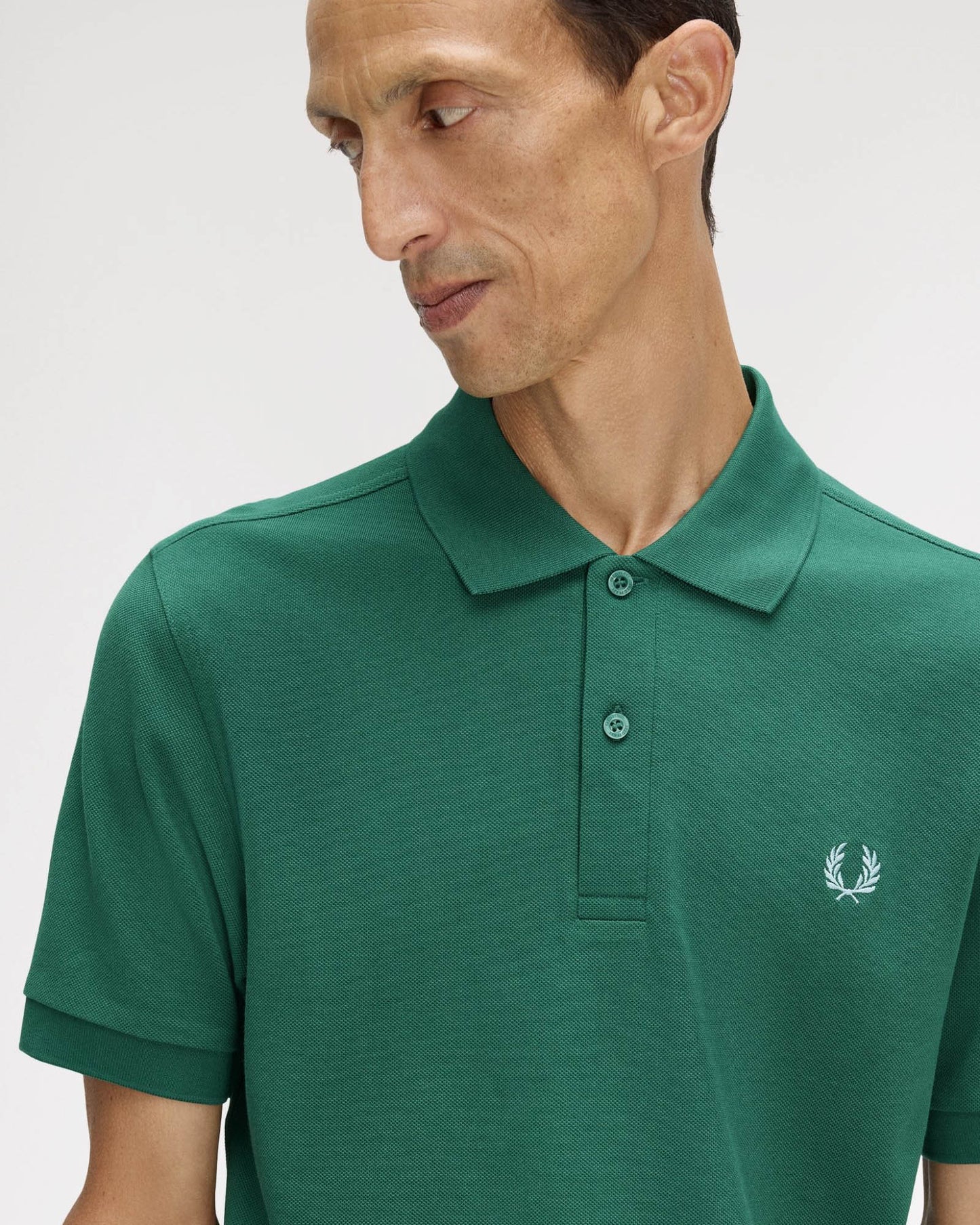 Fred Perry Mens Plain Signature Polo Shirt - Sport Green/Light Ice 09C | CHO | Designer Mens Short Sleeve Polo Shirts