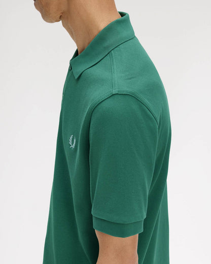 Fred Perry Mens Plain Signature Polo Shirt - Sport Green/Light Ice 09C | CHO | Designer Mens Short Sleeve Polo Shirts