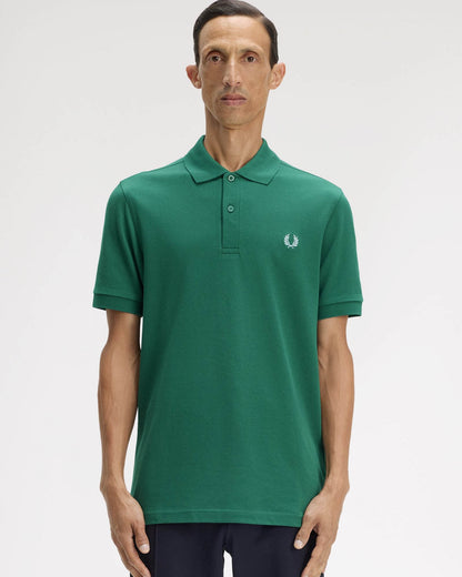 Fred Perry Mens Plain Signature Polo Shirt - Sport Green/Light Ice 09C | CHO | Designer Mens Short Sleeve Polo Shirts
