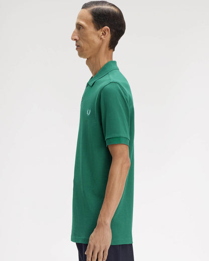 Fred Perry Mens Plain Signature Polo Shirt - Sport Green/Light Ice 09C | CHO | Designer Mens Short Sleeve Polo Shirts