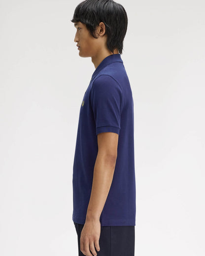 Fred Perry Mens Plain Signature Polo Shirt - French Navy/Citron 12C | CHO | Designer Mens Short Sleeve Polo Shirts