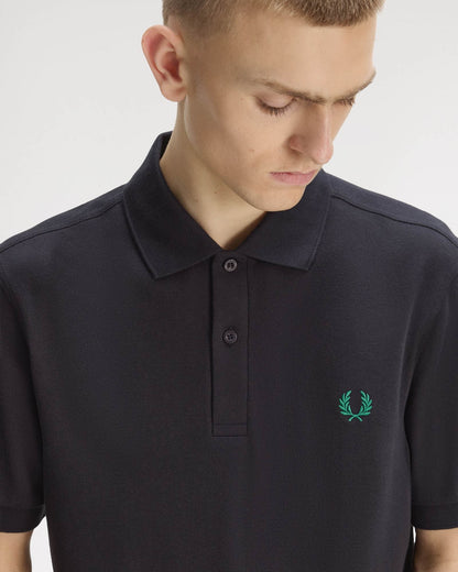 Fred Perry Mens Plain Signature Polo Shirt - Navy/Sport Green 14C | CHO | Designer Mens Short Sleeve Polo Shirts
