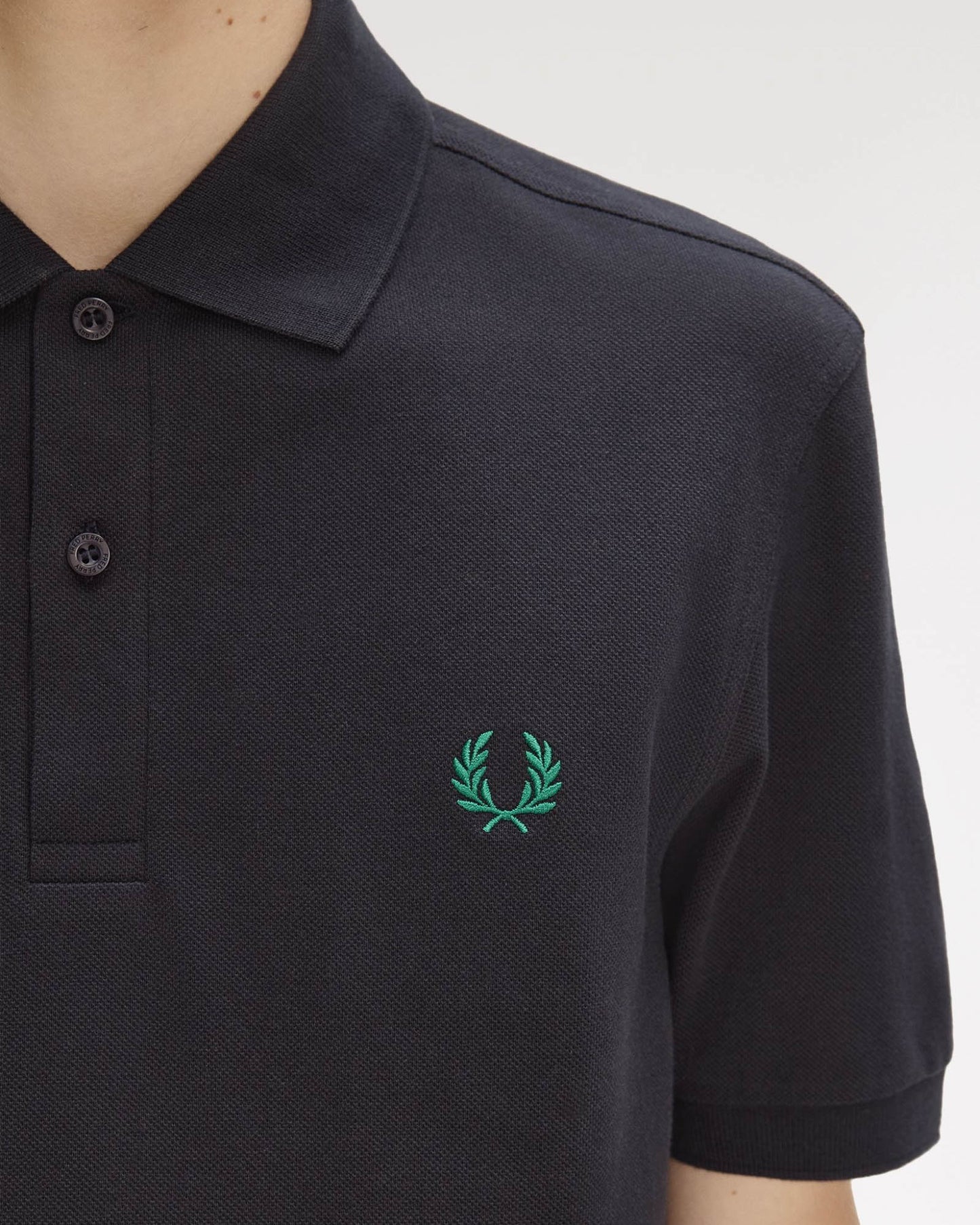 Fred Perry Mens Plain Signature Polo Shirt - Navy/Sport Green 14C | CHO | Designer Mens Short Sleeve Polo Shirts