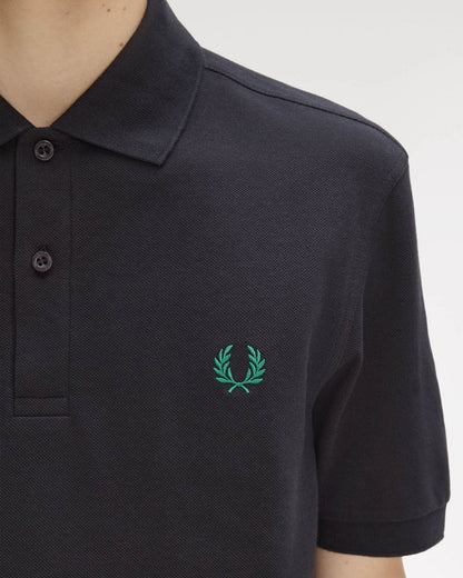 Fred Perry Mens Plain Signature Polo Shirt - Navy/Sport Green 14C | CHO | Designer Mens Short Sleeve Polo Shirts