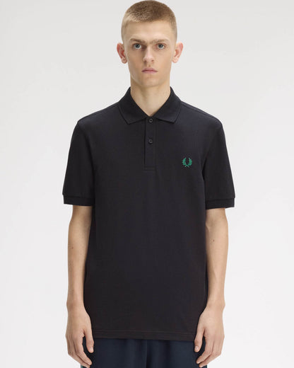 Fred Perry Mens Plain Signature Polo Shirt - Navy/Sport Green 14C | CHO | Designer Mens Short Sleeve Polo Shirts