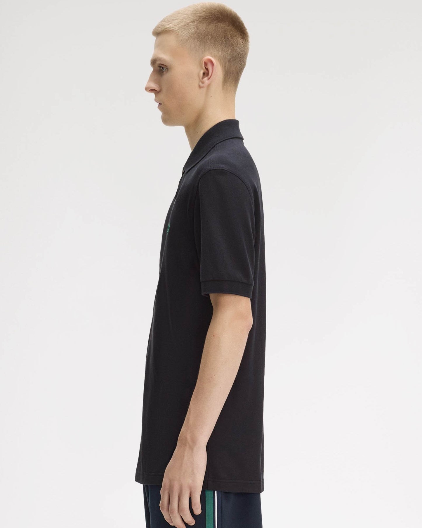 Fred Perry Mens Plain Signature Polo Shirt - Navy/Sport Green 14C | CHO | Designer Mens Short Sleeve Polo Shirts