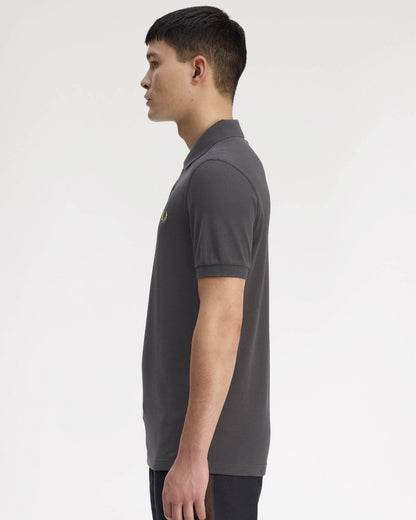 Fred Perry Mens Plain Signature Polo Shirt - Anchor Grey/Tennis Ball Yellow 58A