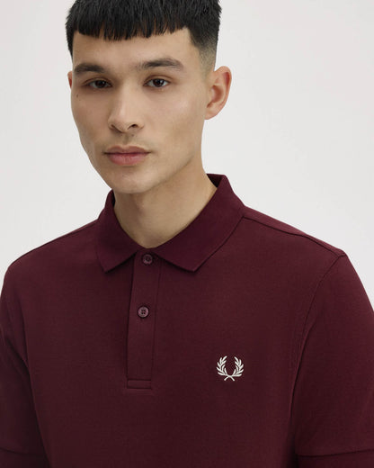 Fred Perry Mens Plain Signature Polo Shirt - Oxblood/Ecru 597 | CHO | Designer Mens Short Sleeve Polo Shirts
