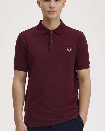 Fred Perry Mens Plain Signature Polo Shirt - Oxblood/Ecru 597 | CHO | Designer Mens Short Sleeve Polo Shirts