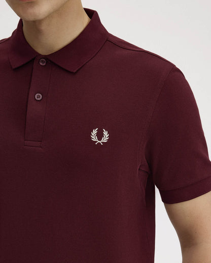 Fred Perry Mens Plain Signature Polo Shirt - Oxblood/Ecru 597 | CHO | Designer Mens Short Sleeve Polo Shirts