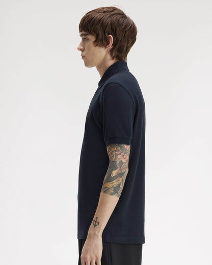 Fred Perry Mens Plain Signature Polo Shirt - Navy/Rich Brown 91C side