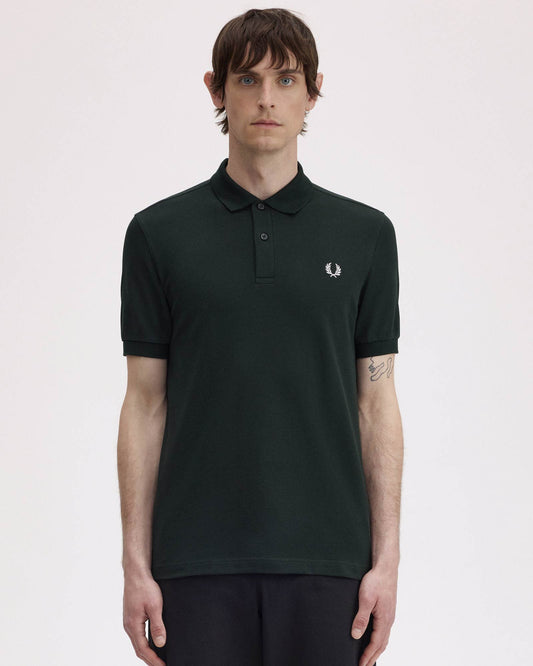 Fred Perry Mens Plain Signature Polo Shirt - Night Green/Snow White T50 front