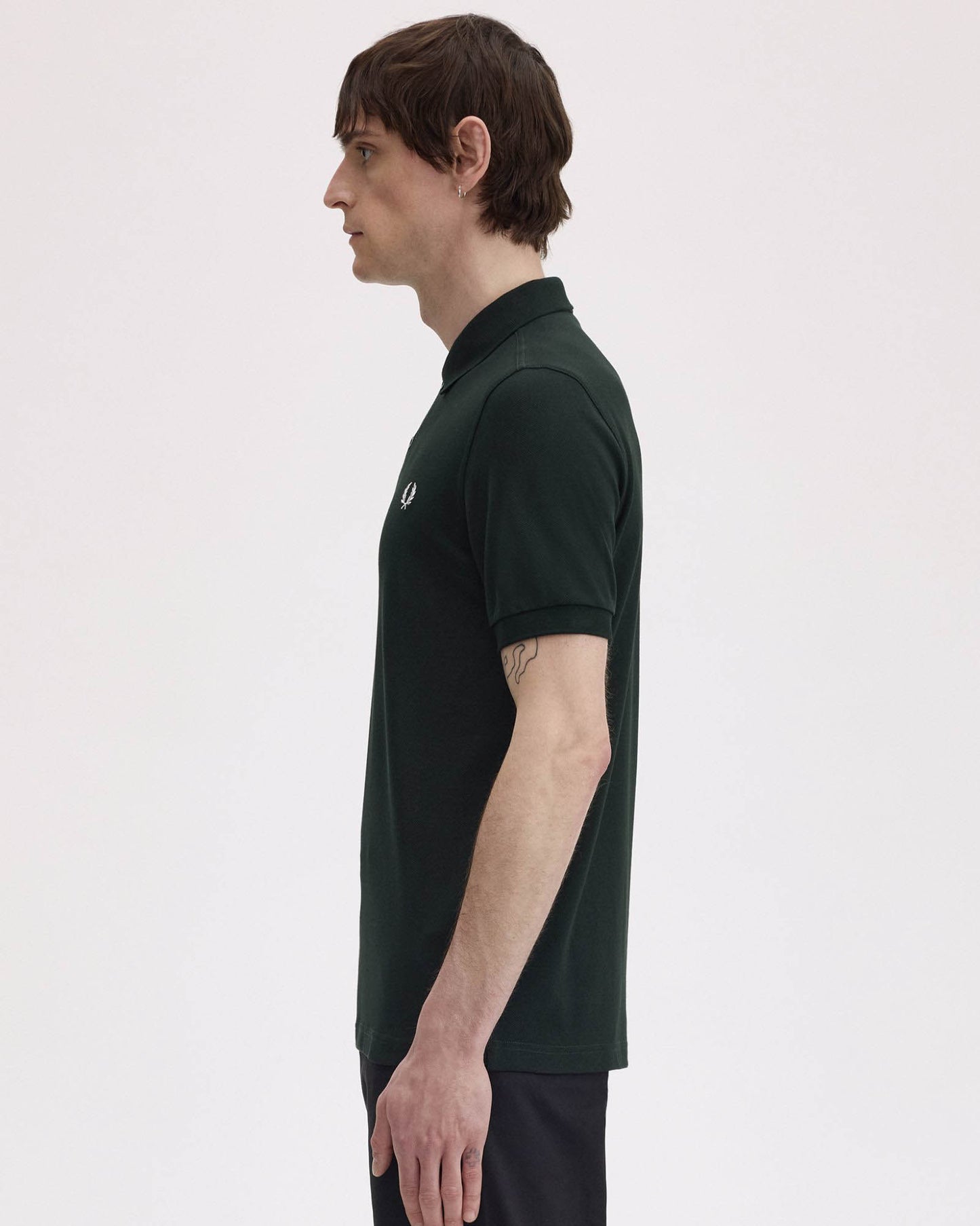 Fred Perry Mens Plain Signature Polo Shirt - Night Green/Snow White T50 side