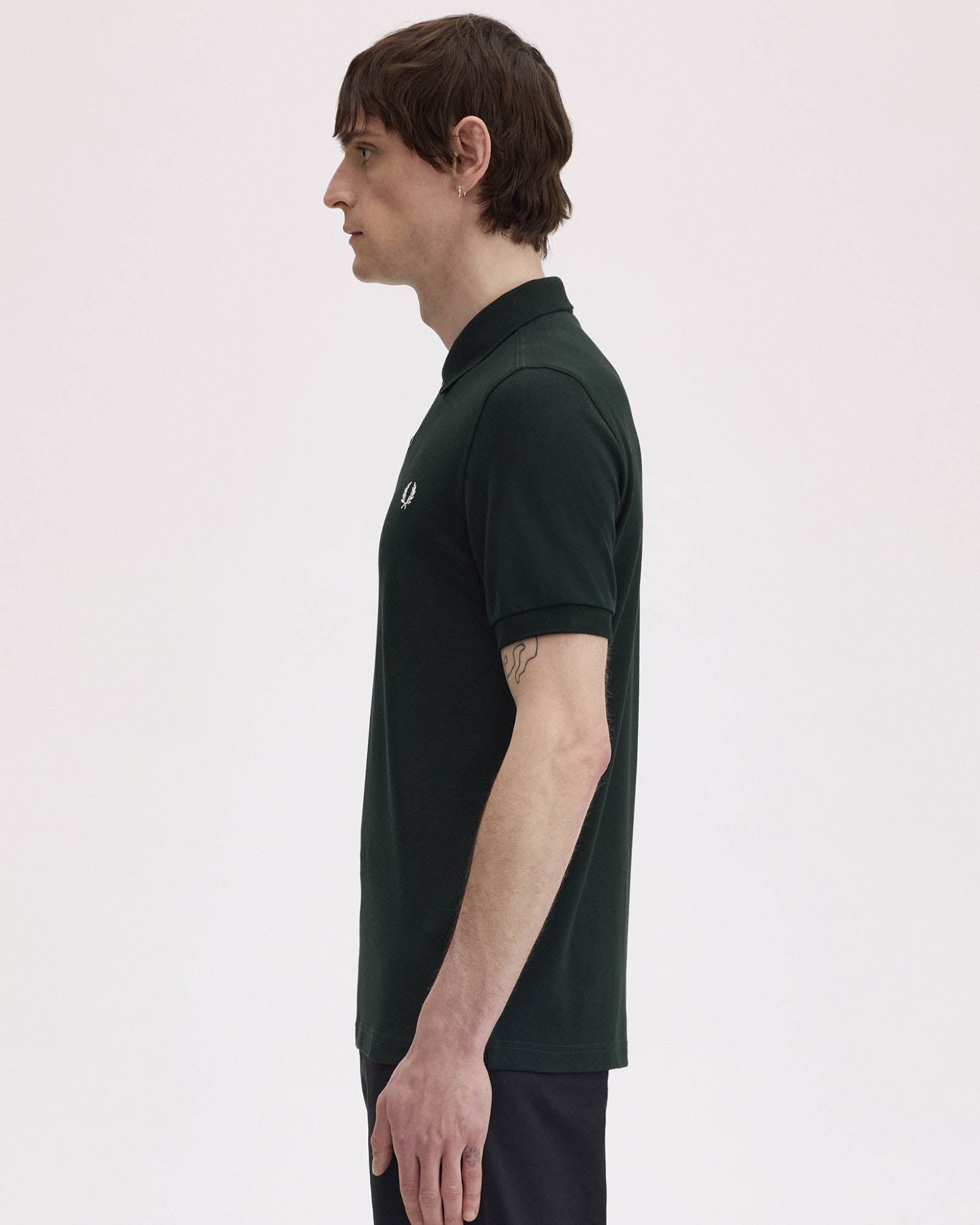 Fred Perry Mens Plain Signature Polo Shirt - Night Green/Snow White T50 side