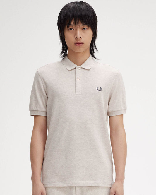 Fred Perry Mens Plain Signature Polo Shirt - Porridge Marl/Anchor Grey W50