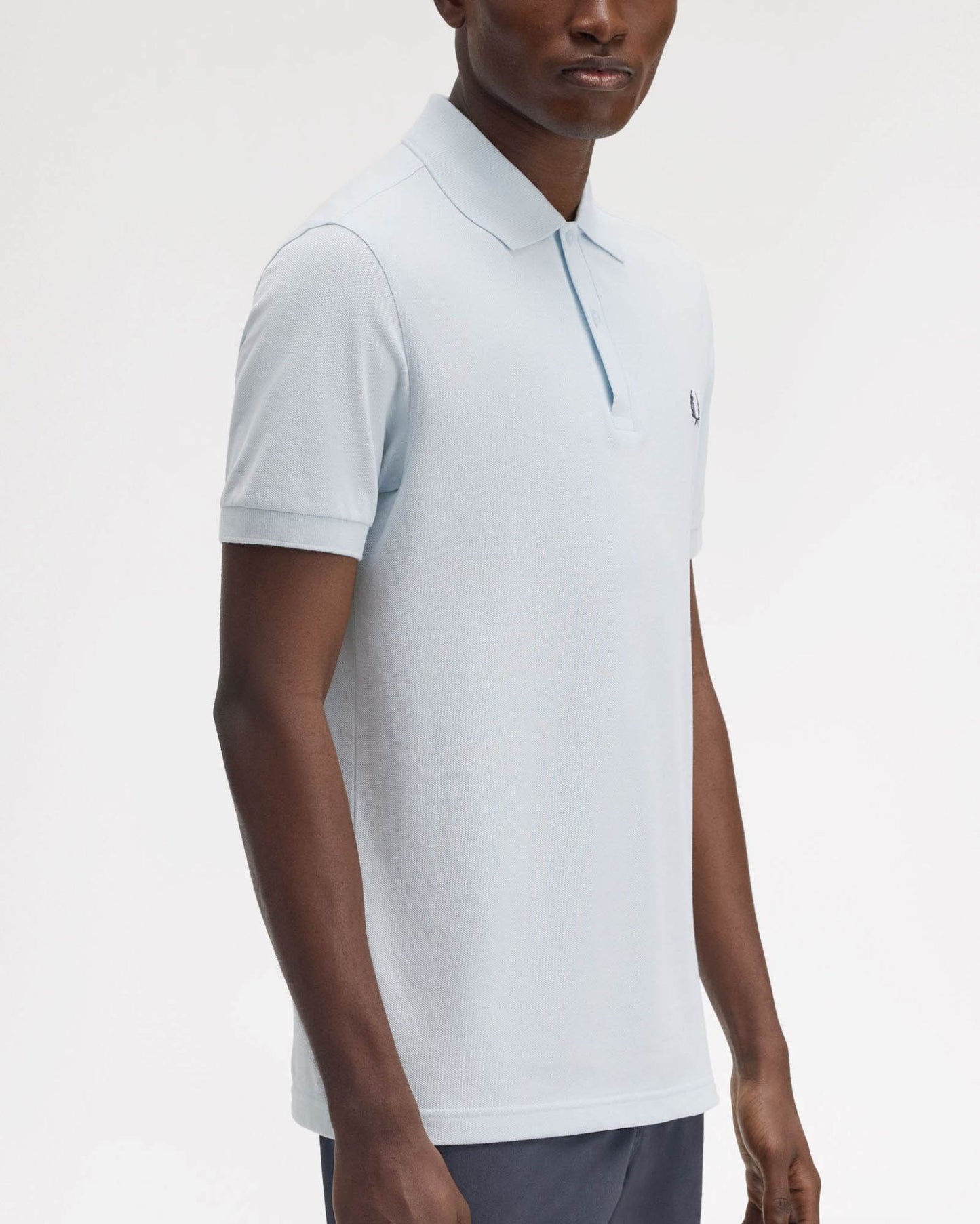 Fred Perry Mens Plain Signature Polo Shirt - Light Ice/Tennis Blue Y79