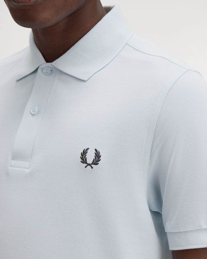 Fred Perry Mens Plain Signature Polo Shirt - Light Ice/Tennis Blue Y79