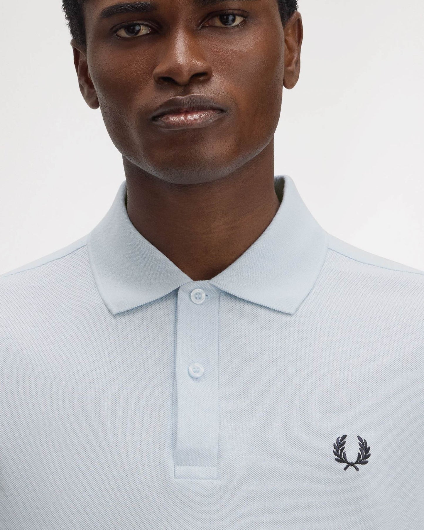 Fred Perry Mens Plain Signature Polo Shirt - Light Ice/Tennis Blue Y79