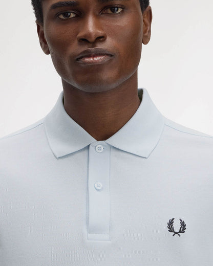 Fred Perry Mens Plain Signature Polo Shirt - Light Ice/Tennis Blue Y79