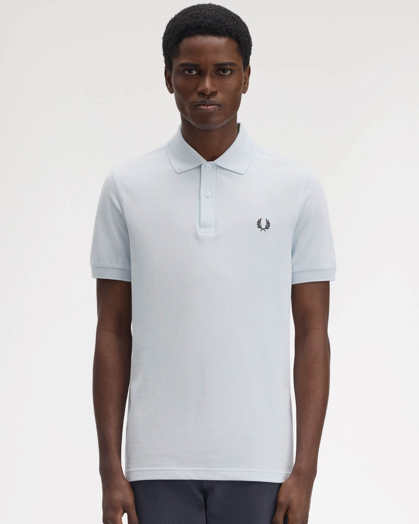 Fred Perry Mens Plain Signature Polo Shirt - Light Ice/Tennis Blue Y79