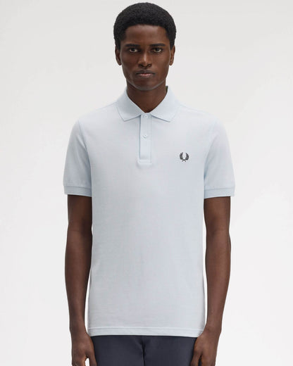Fred Perry Mens Plain Signature Polo Shirt - Light Ice/Tennis Blue Y79