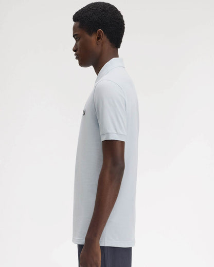 Fred Perry Mens Plain Signature Polo Shirt - Light Ice/Tennis Blue Y79