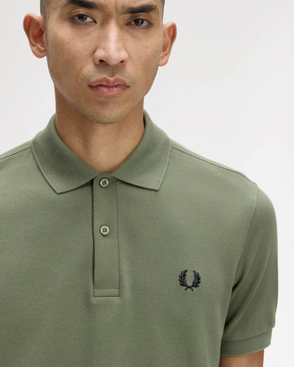 Fred Perry Mens Plain Signature Polo Shirt - Laurel Wreath Green/Black/Black Z50