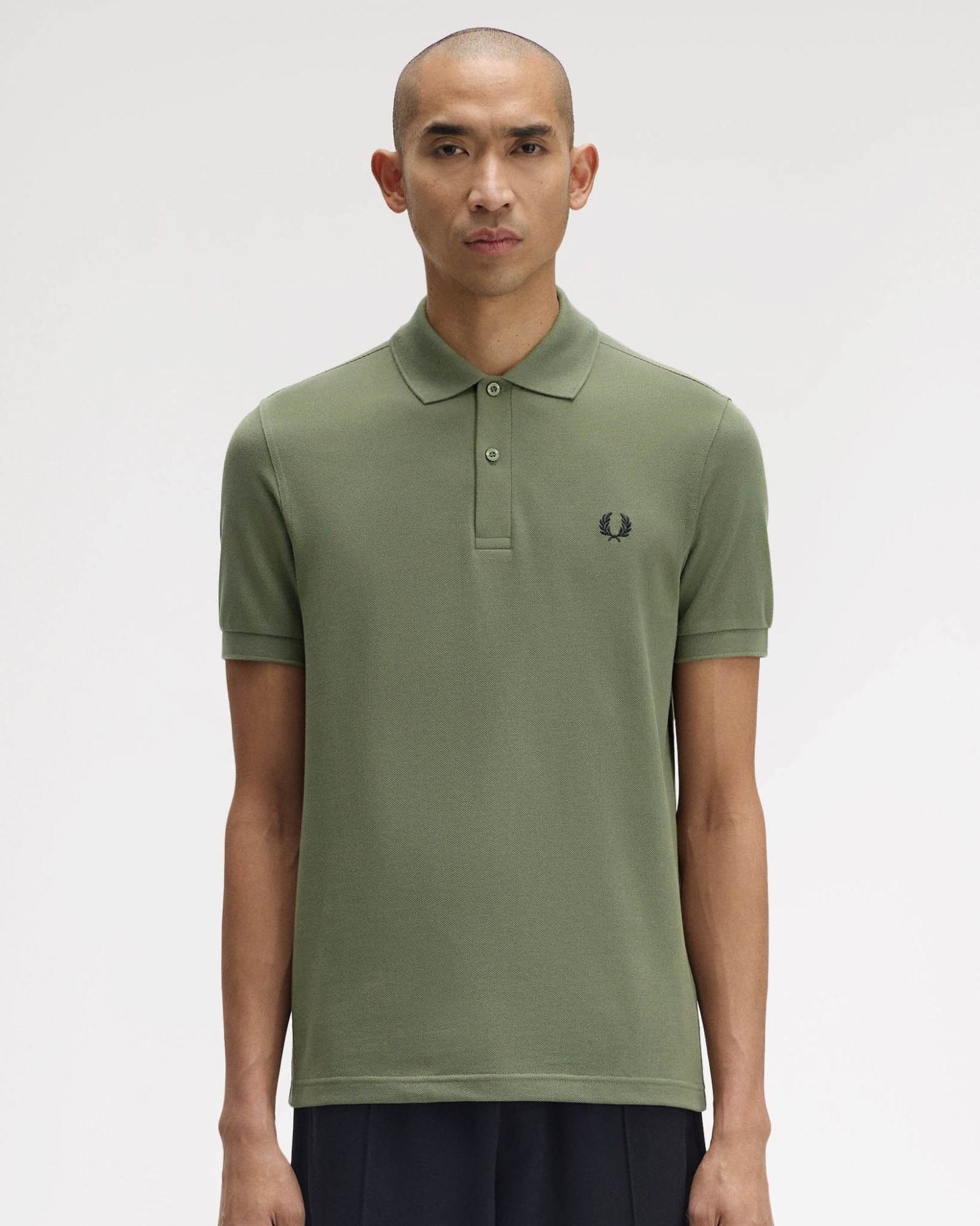 Fred Perry Mens Plain Signature Polo Shirt - Laurel Wreath Green/Black/Black Z50