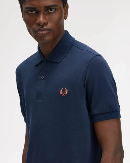 Fred Perry Mens Plain Signature Polo Shirt - Tennis Blue/Flamingo Tan Z66