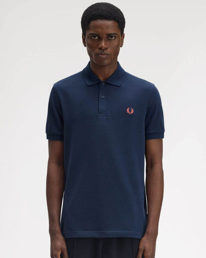Fred Perry Mens Plain Signature Polo Shirt - Tennis Blue/Flamingo Tan Z66