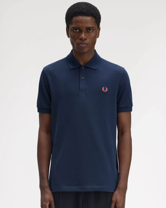 Fred Perry Mens Plain Signature Polo Shirt - Tennis Blue/Flamingo Tan Z66
