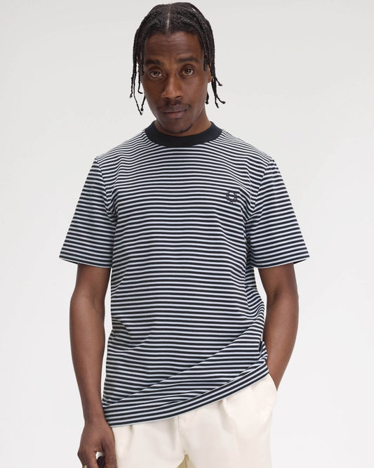 Fred Perry Mens Fine Stripe Heavyweight T-Shirt - Navy 608