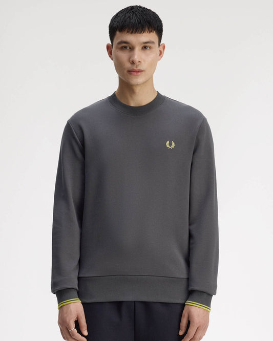 Fred Perry Mens Crew Neck Sweatshirt - Anchor Grey/Tennis Ball Yellow 58A
