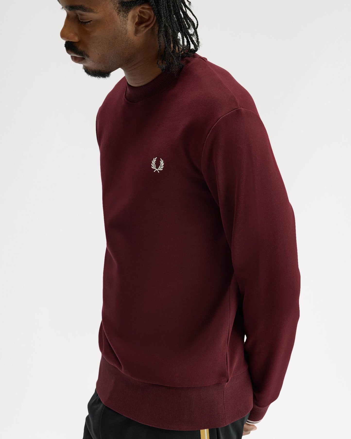 Fred Perry Mens Crew Neck Sweatshirt - Oxblood/Ecru 64A | CHO | Designer Mens Sweatshirts