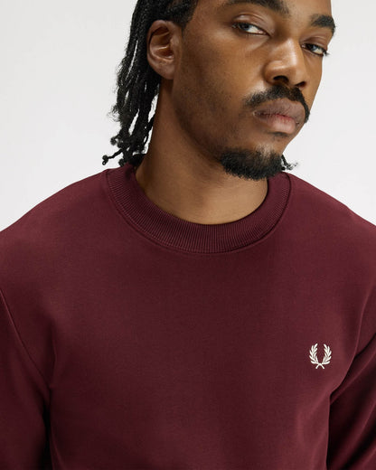 Fred Perry Mens Crew Neck Sweatshirt - Oxblood/Ecru 64A | CHO | Designer Mens Sweatshirts